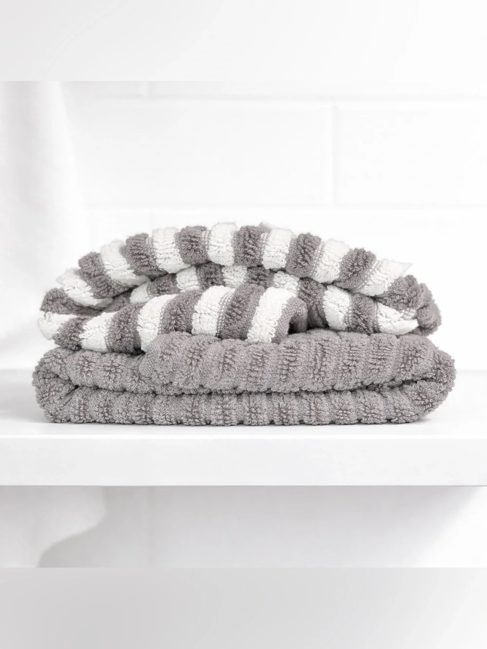 Rachel Zoe Grey & White Stripe 6-Piece Hand Towel & Washcloth Set 100% Cotton